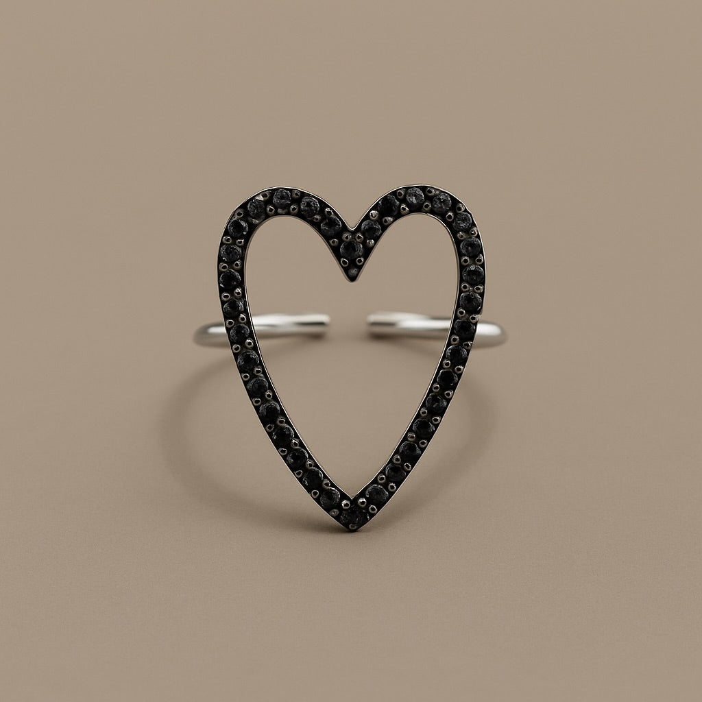 Anello in argento cuore pavè diamanti black