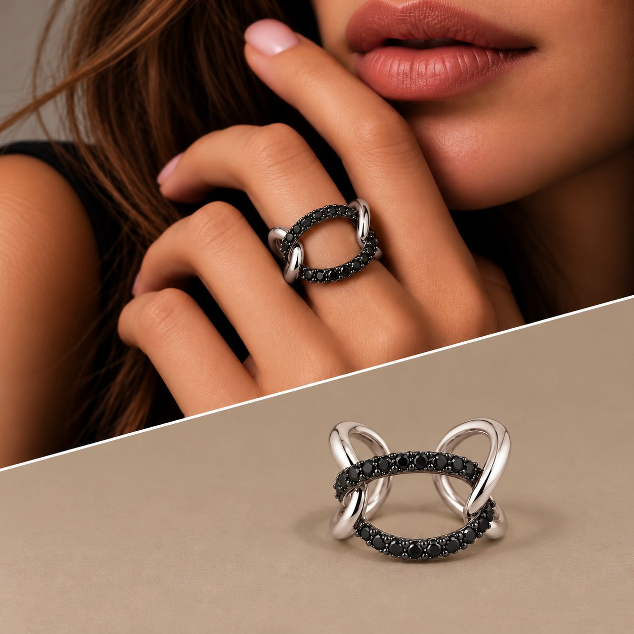 Anello con maglia diamanti neri
