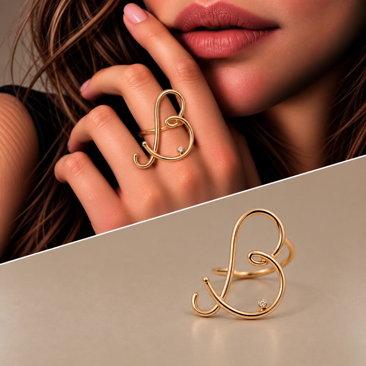 Anello oro 9kt iniziale "B"