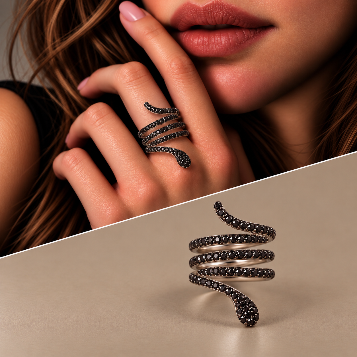 Anello in argento serpente  diamanti