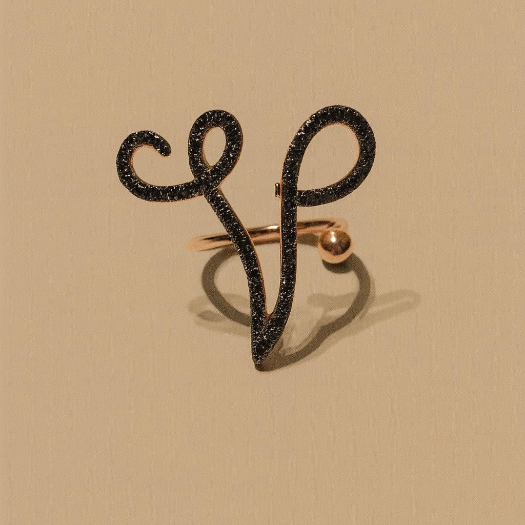 Anello iniziale "V" oro 9kt diamanti