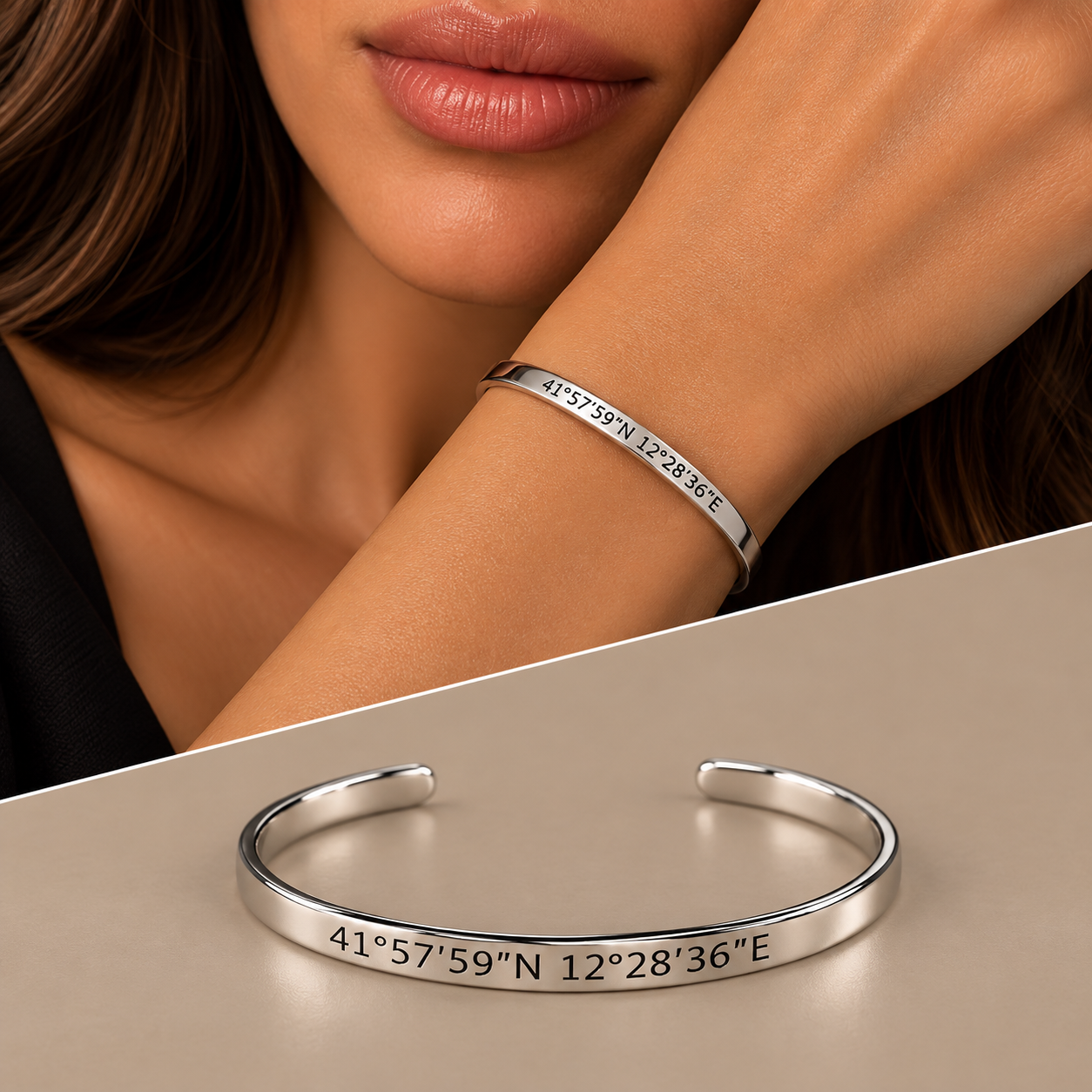 Bracciale manetta argento coordinate geografiche