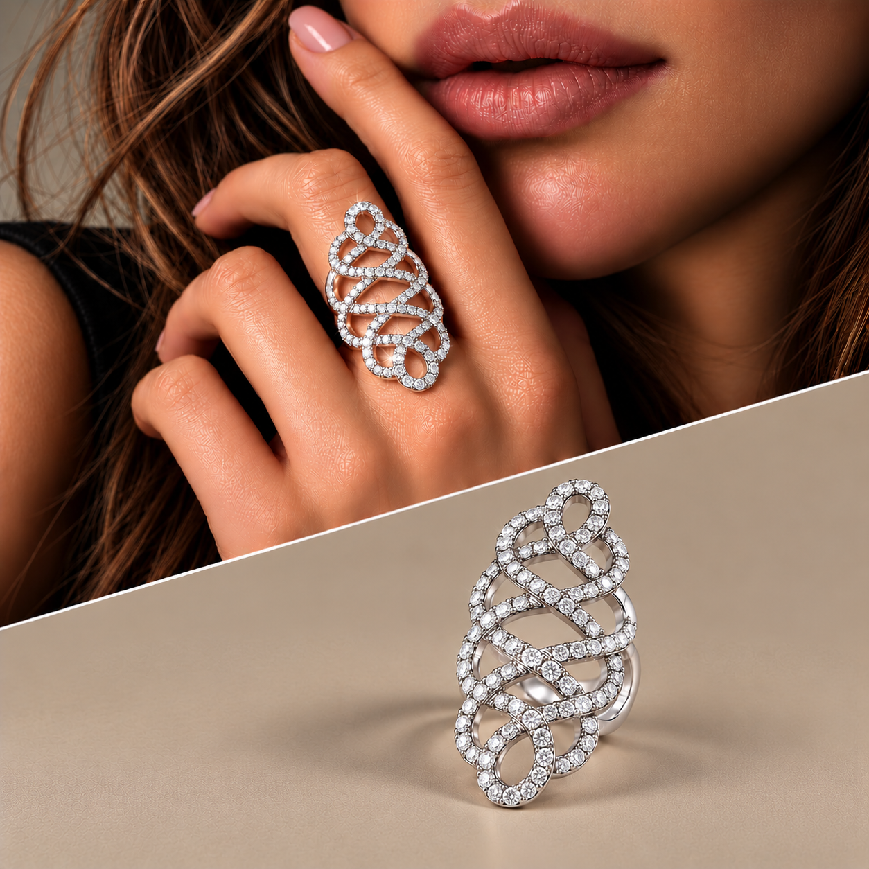 Anello Nodo Tibetano diamanti white