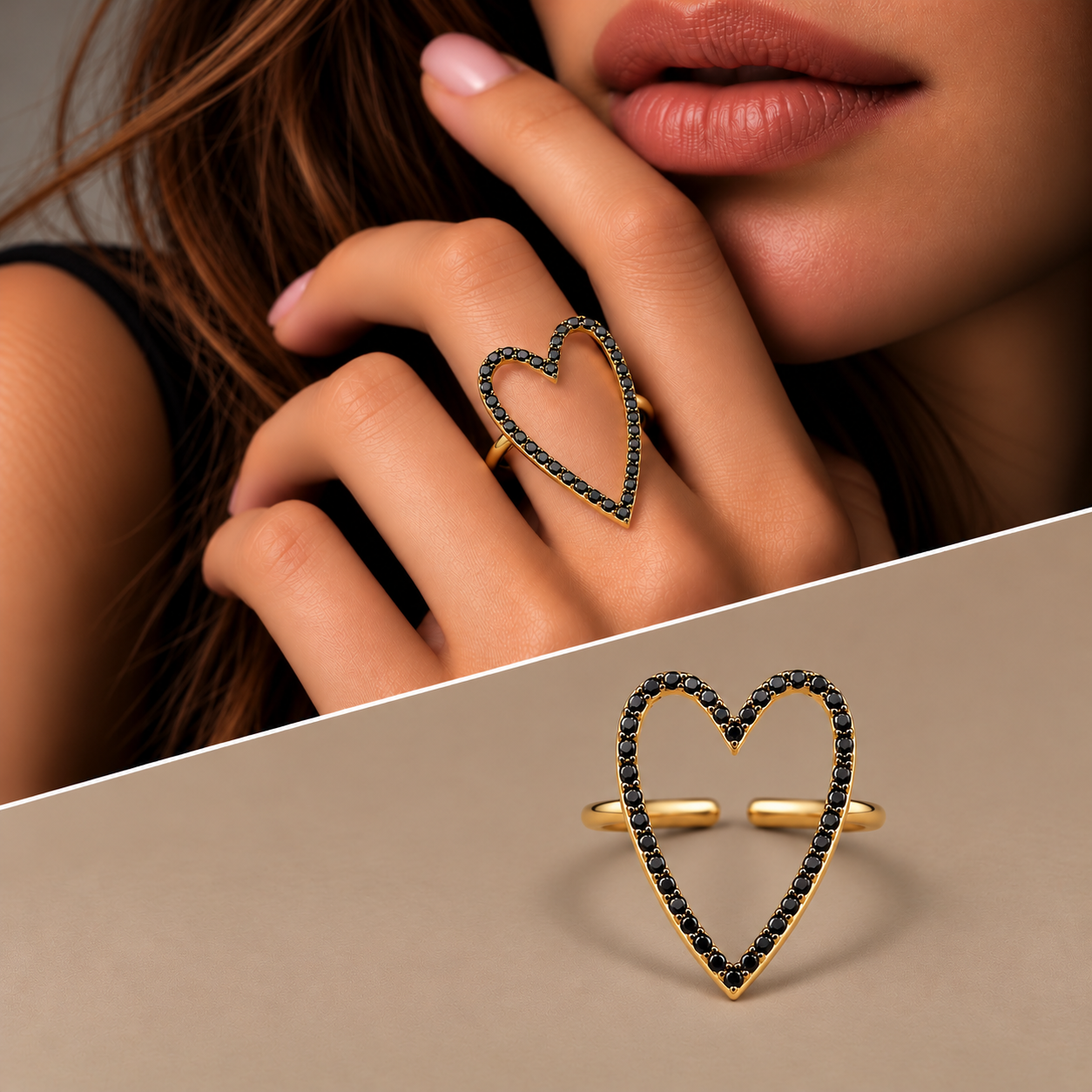 Anello cuore filo diamanti black