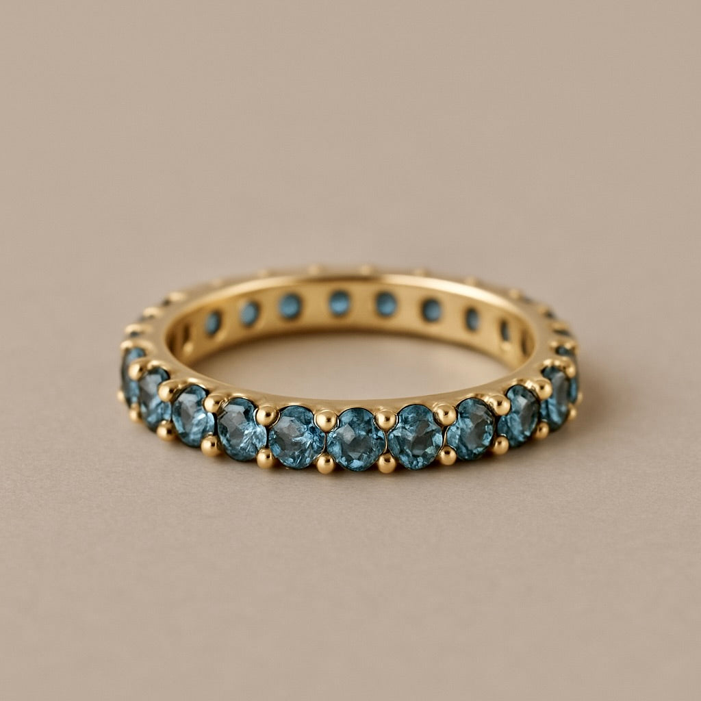 Anello oro 18kt riviera giro intero diamanti fancy color blue
