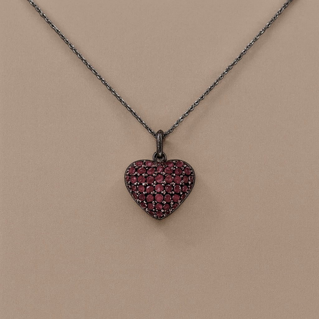 Ciondolo cuore bombato diamanti rubini