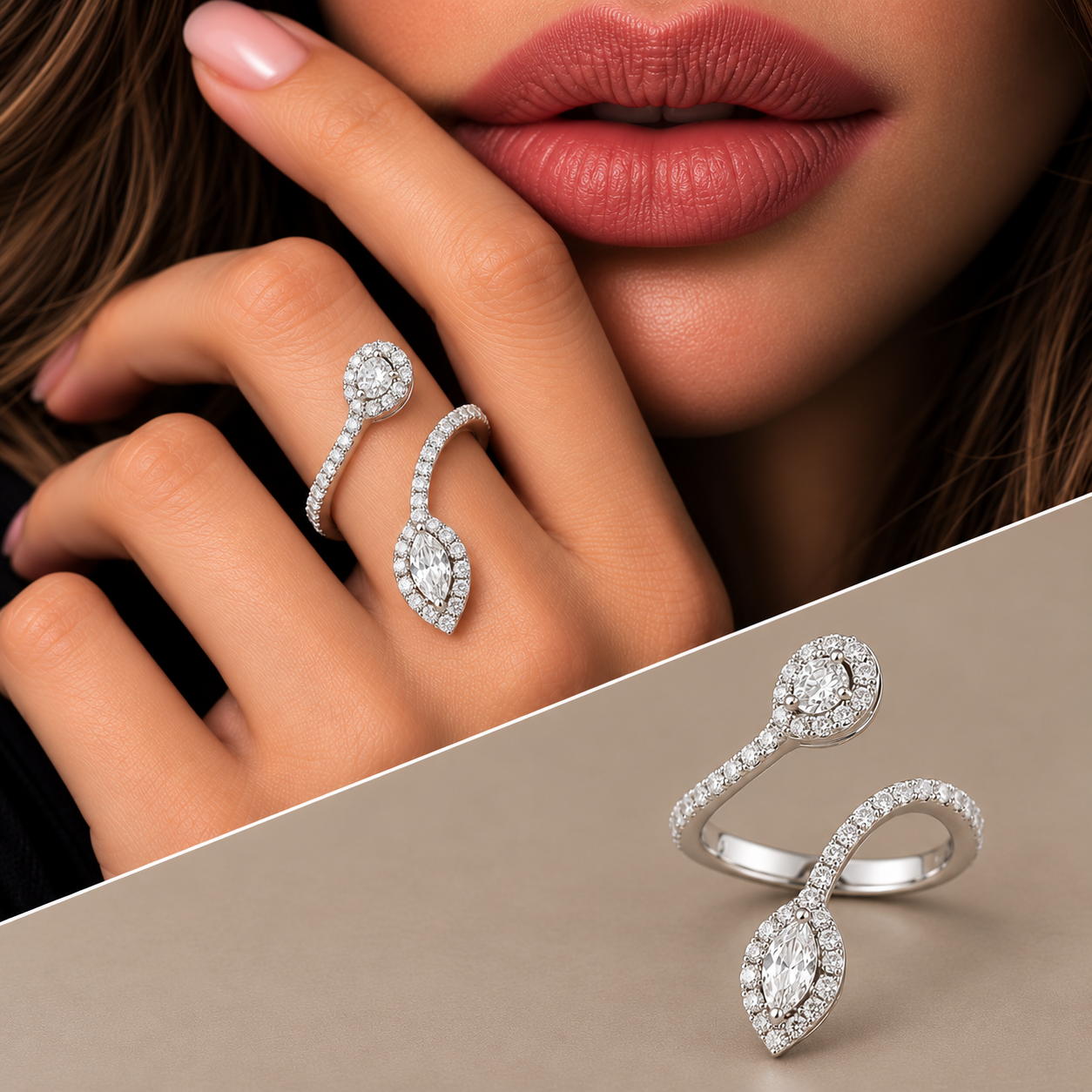 Anello contrariè goccia e marquise