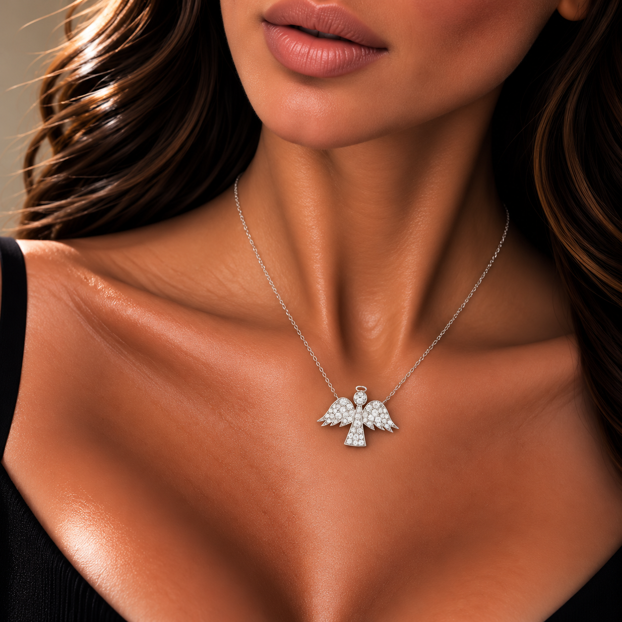 Ciondolo angelo oro 9kt diamanti