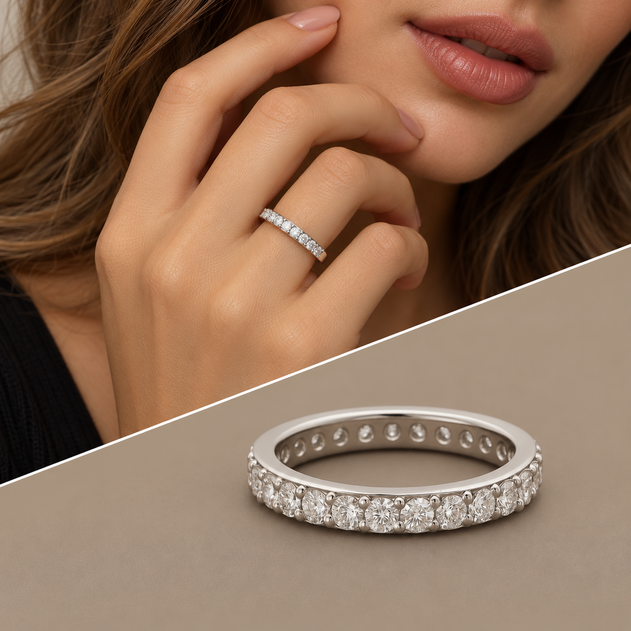 Anello oro 18kt riviera giro intero diamanti 4 griffe