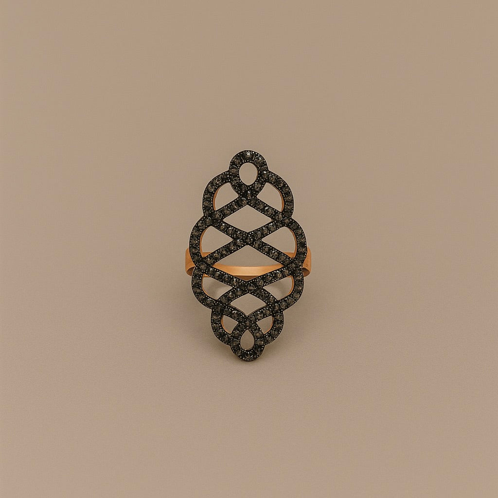 Anello Nodo Tibetano argento diamanti black