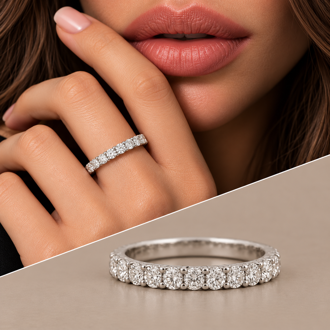 Anello oro 18kt riviera giro intero diamanti 2 griffe
