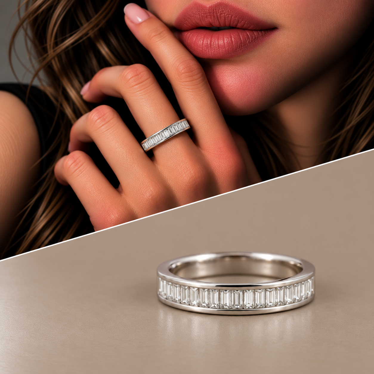 Anello oro 18kt riviera baguette
