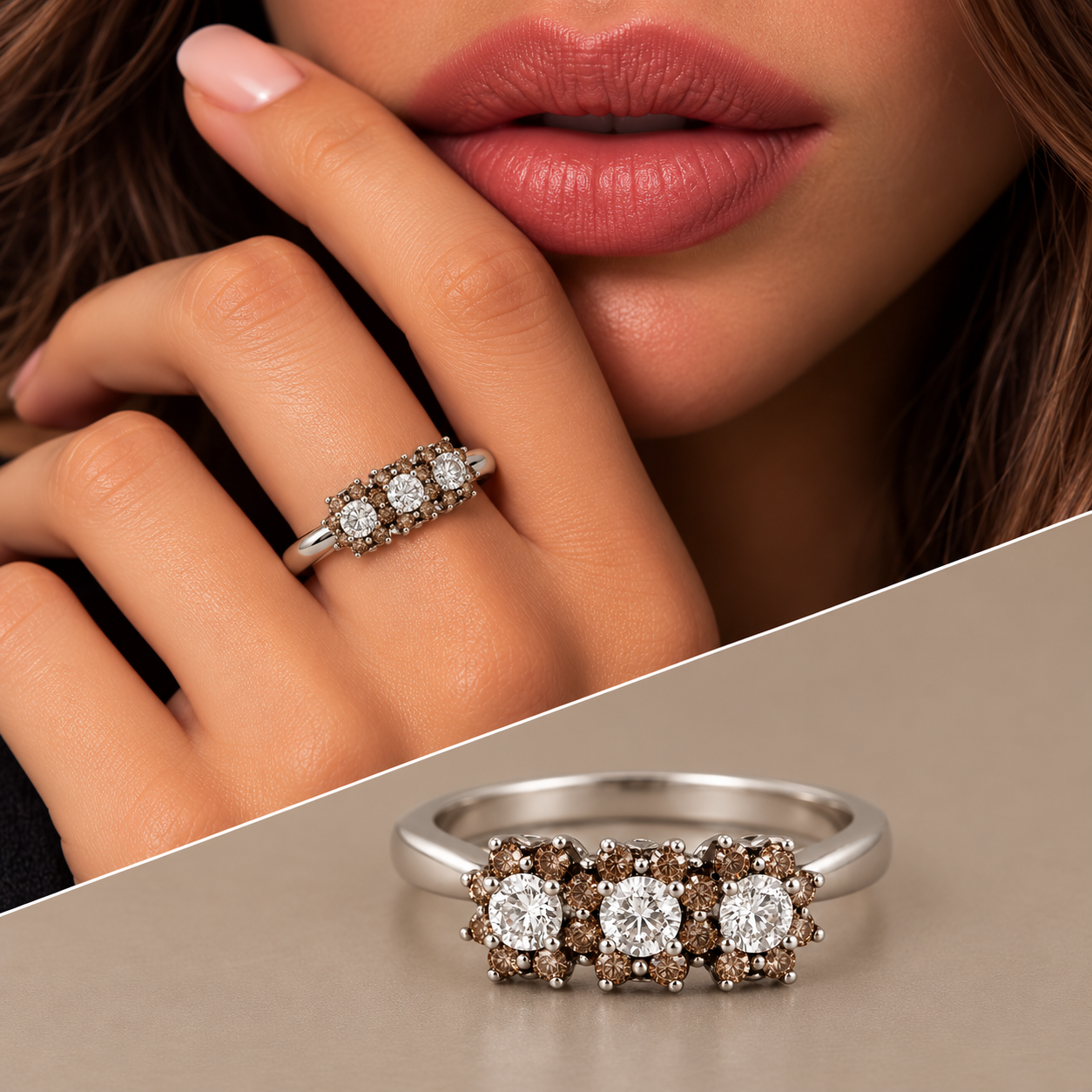Anello oro 18kt trilogy contorno brown