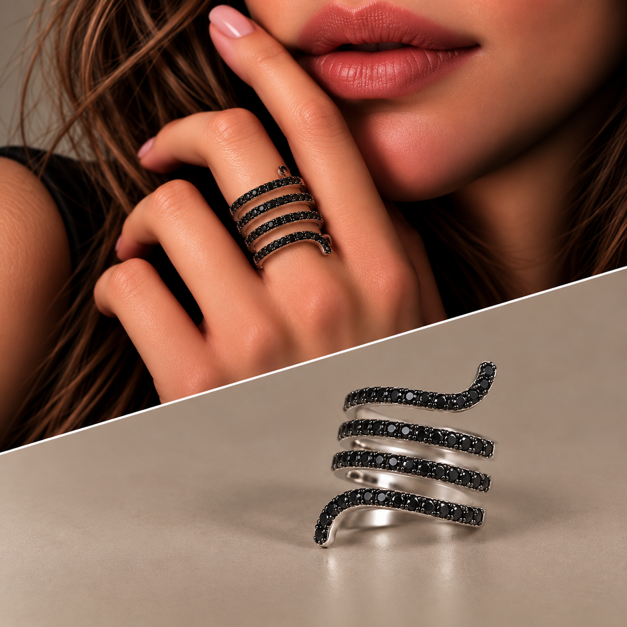 Anello spirale oro 9kt diamanti black