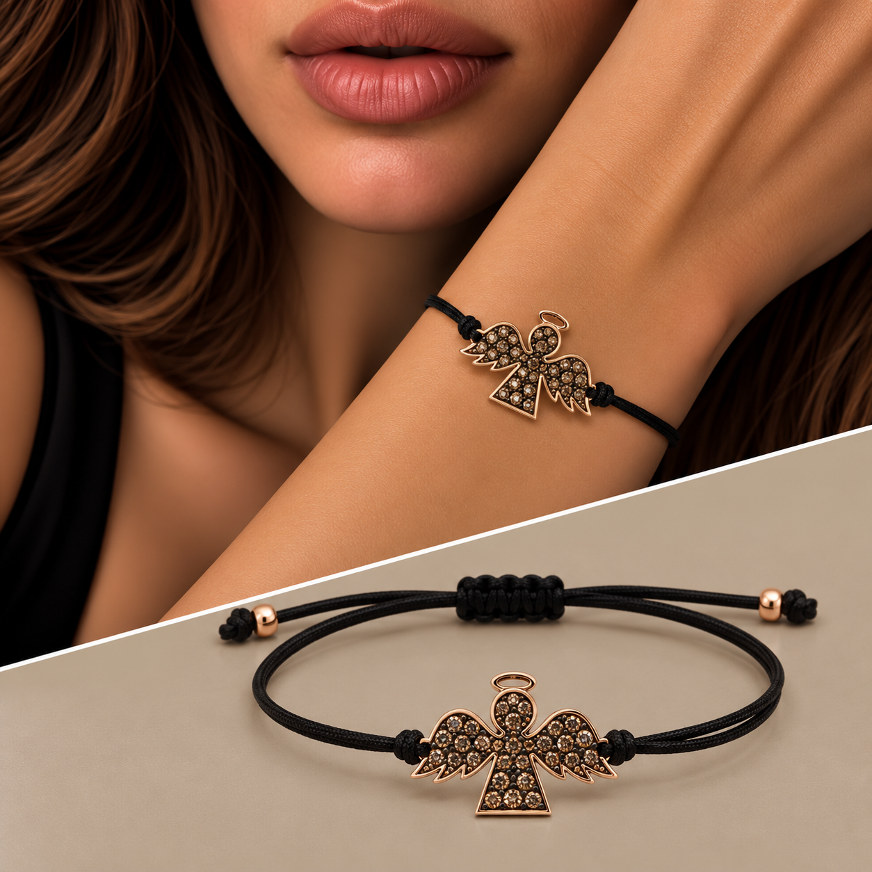 Bracciale oro 9kt angelo diamanti brown