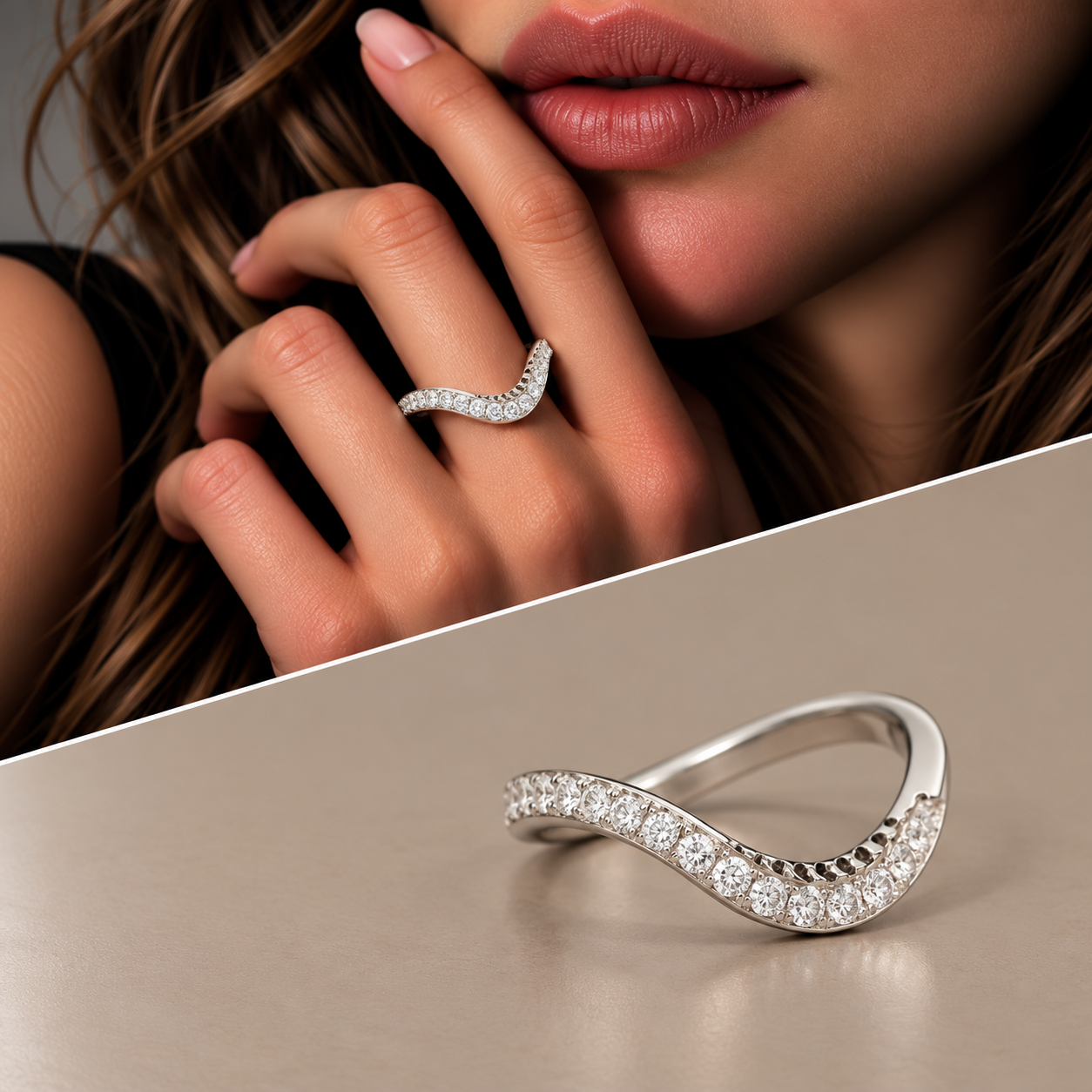Anello oro 18kt riviera onda diamanti white