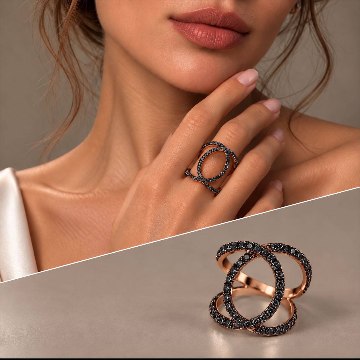 Anello oro 9kt intreccio diamanti