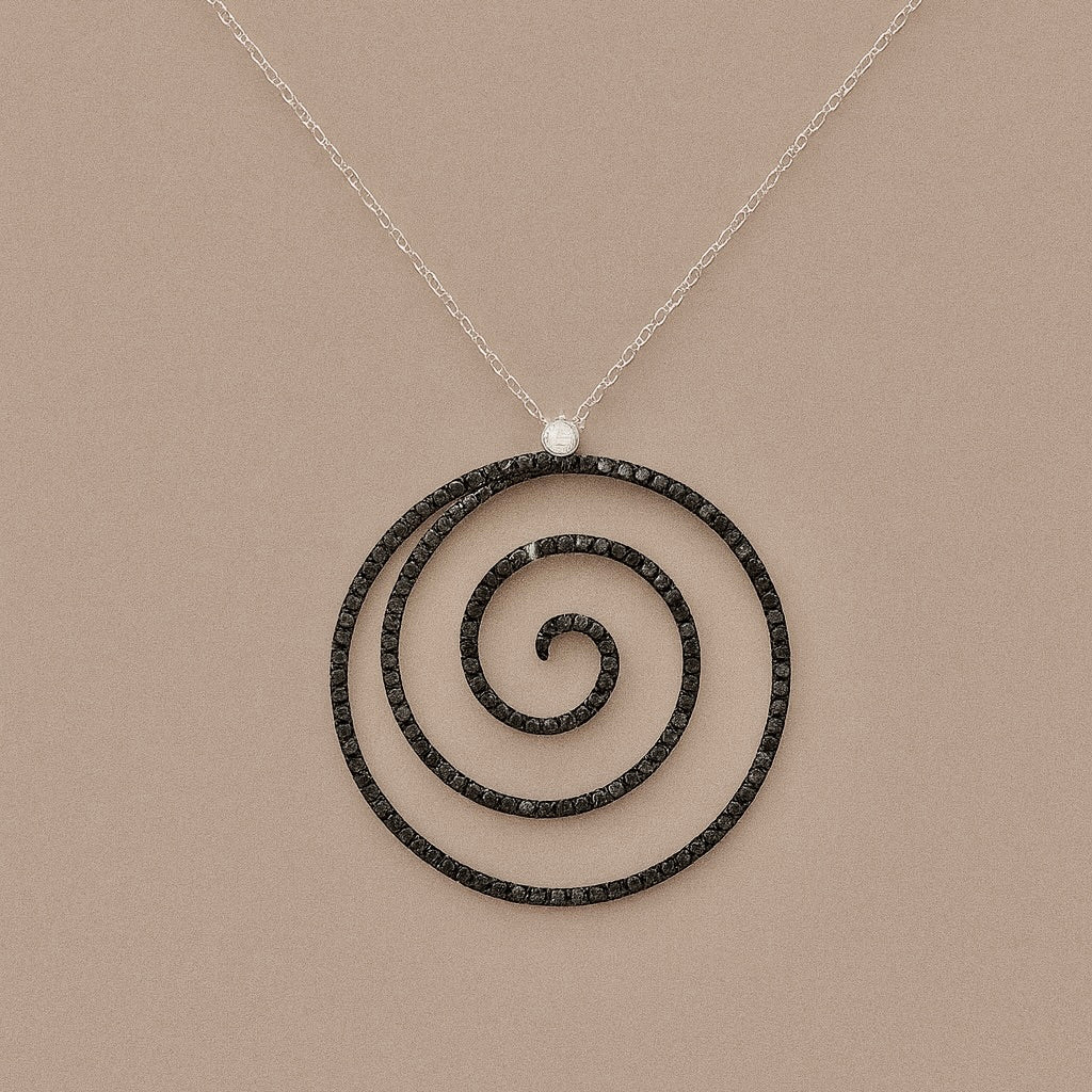 Ciondolo spirale argento con diamanti black
