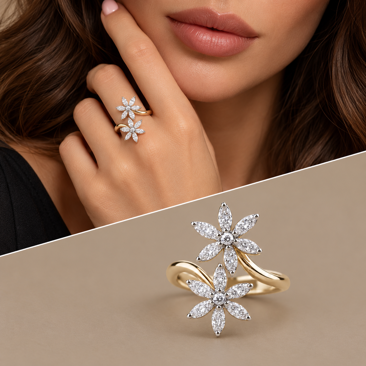 Anello oro 18kt contrariè fiori