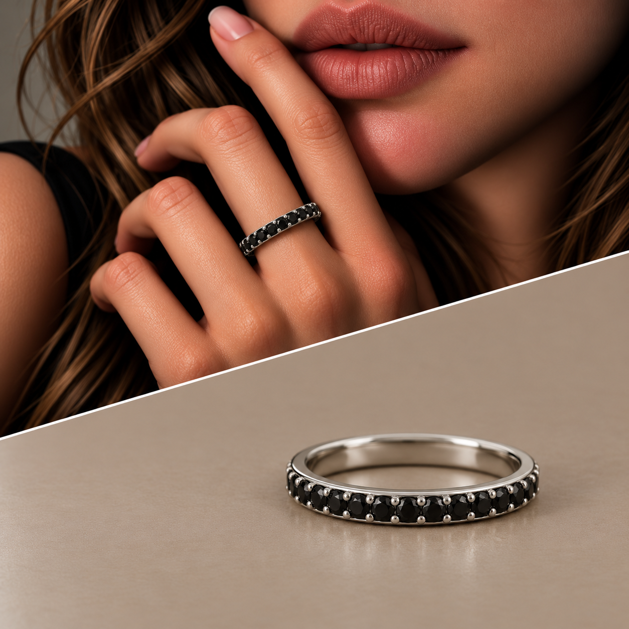 Anello riviera oro bianco 18kt giro intero diamanti black