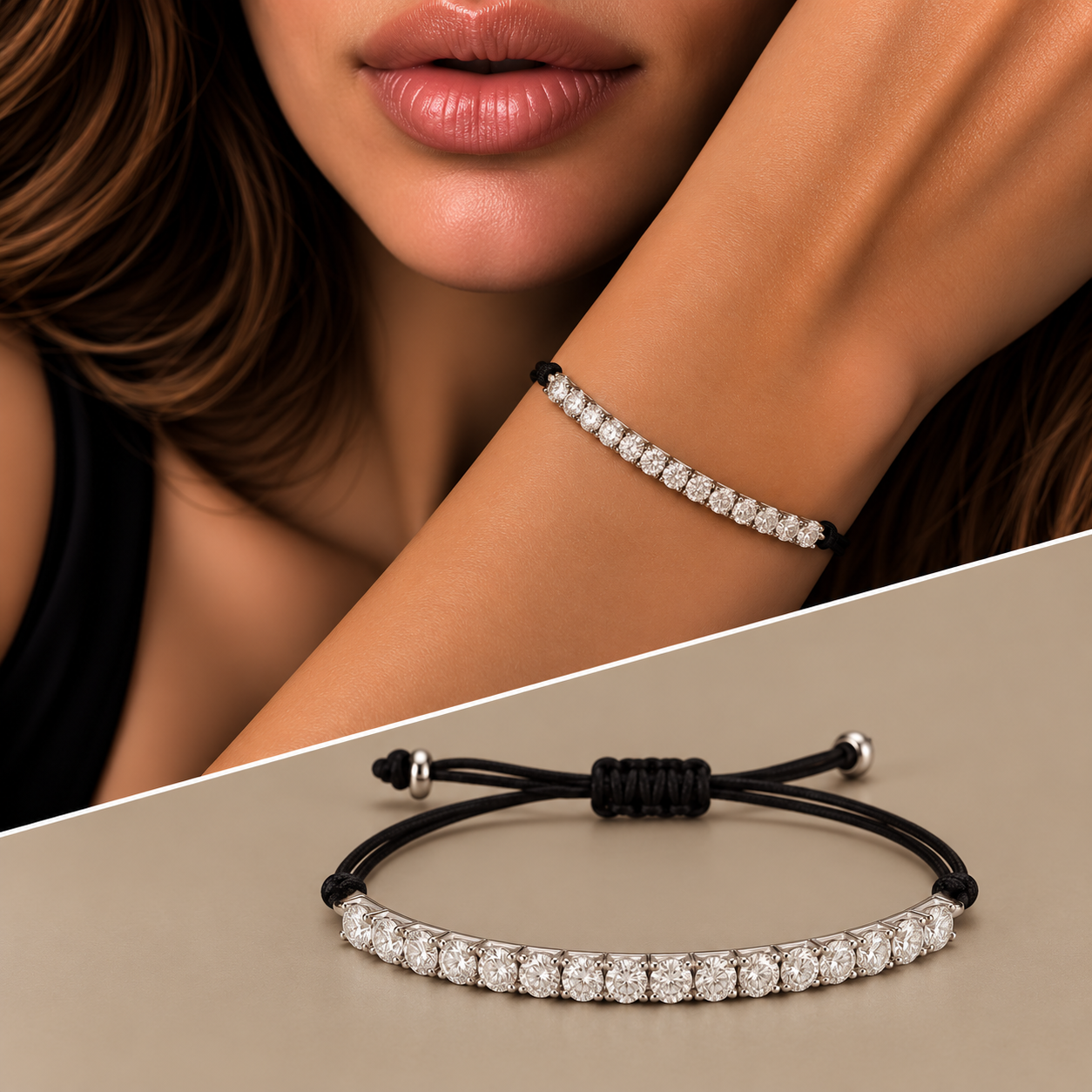 Bracciale tennis con cordino oro 18 kt