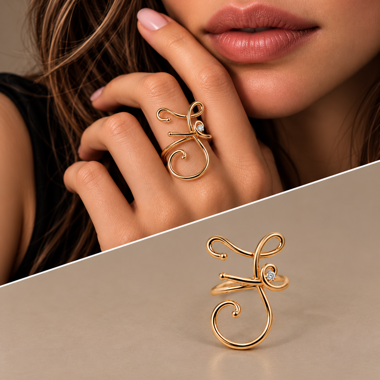 Anello oro 9kt iniziale "F"