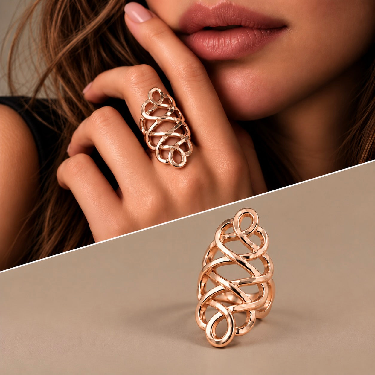 Anello Nodo Tibetano bronzo rosa