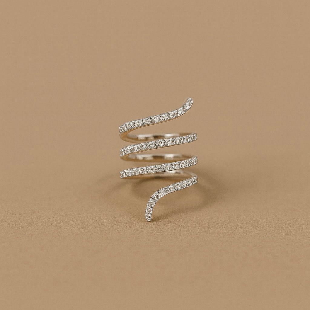 Anello oro 9kt spirale diamanti white