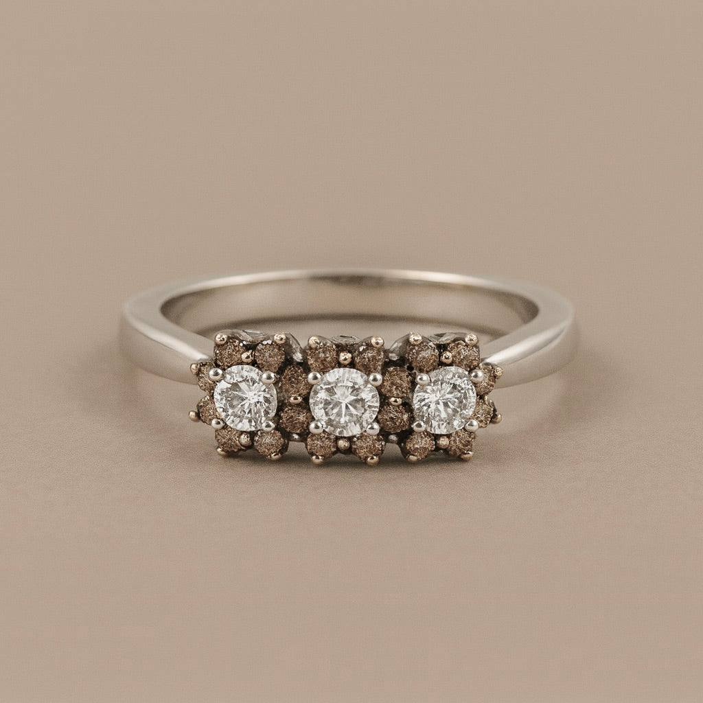 Anello oro 18kt trilogy contorno brown