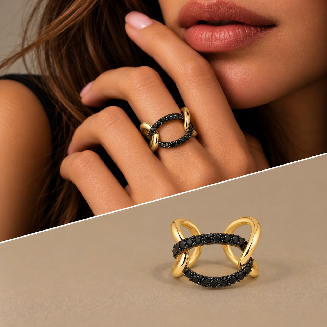 Anello con maglia diamanti neri