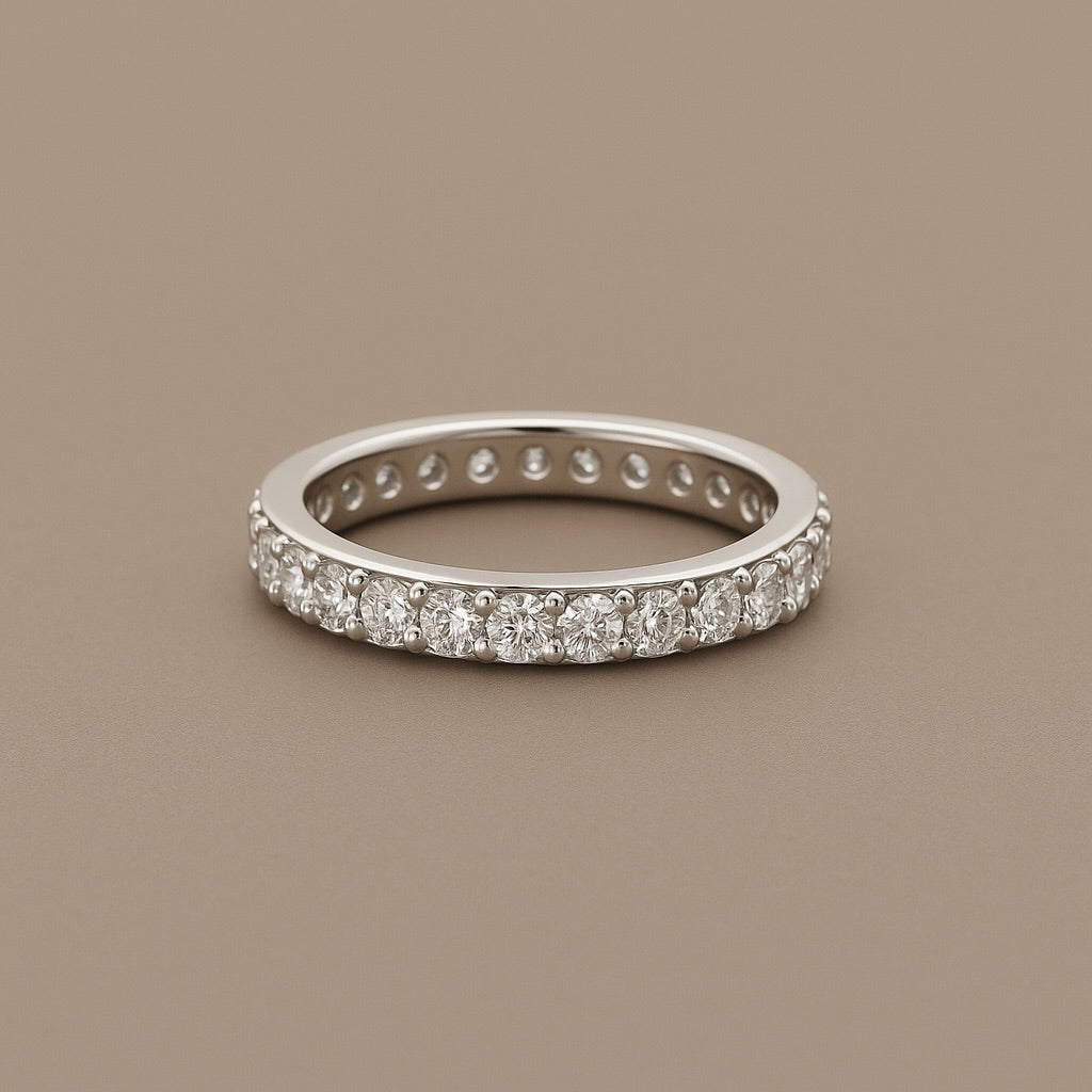 Anello oro 18kt riviera giro intero diamanti 4 griffe