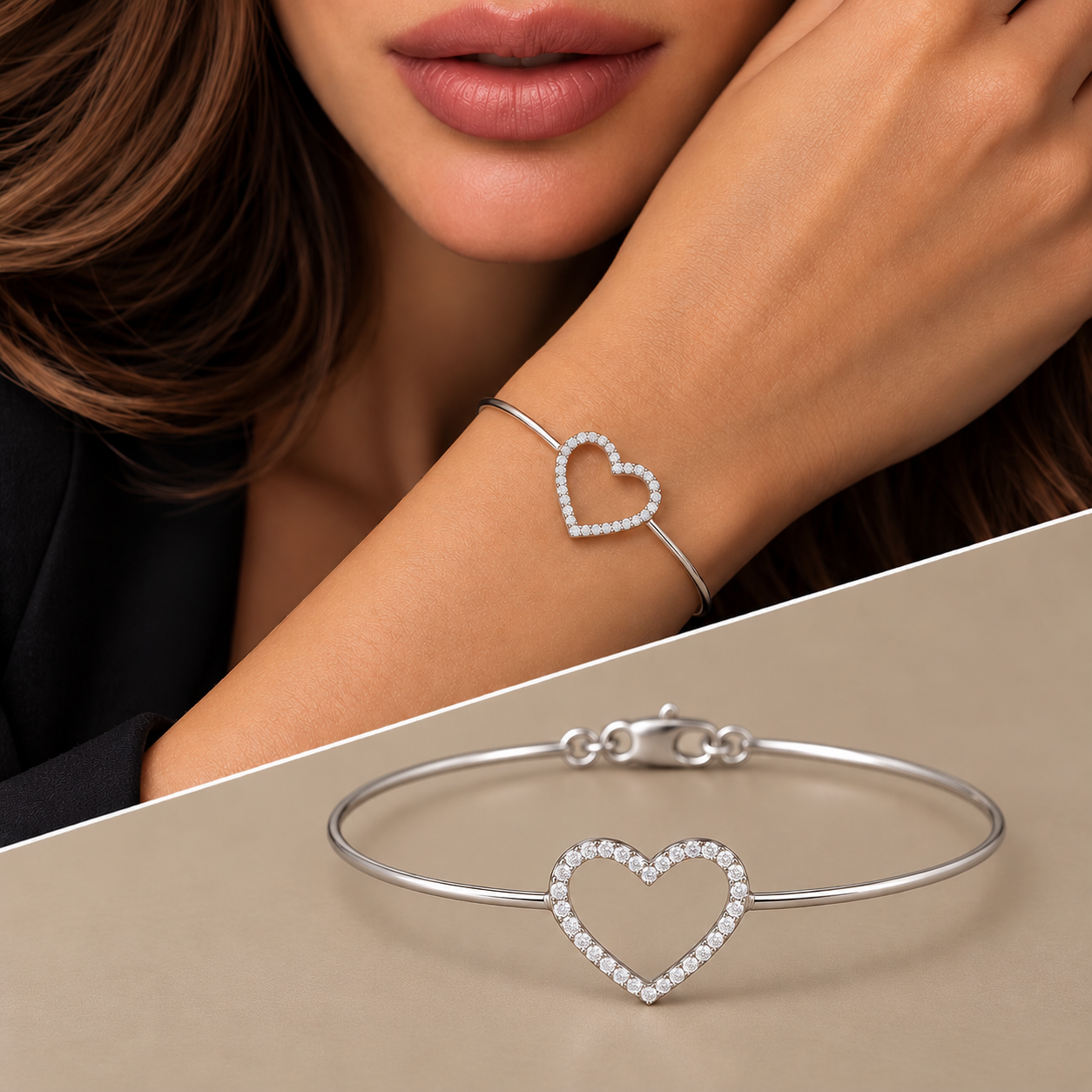Bracciale oro 9kt cuore diamanti