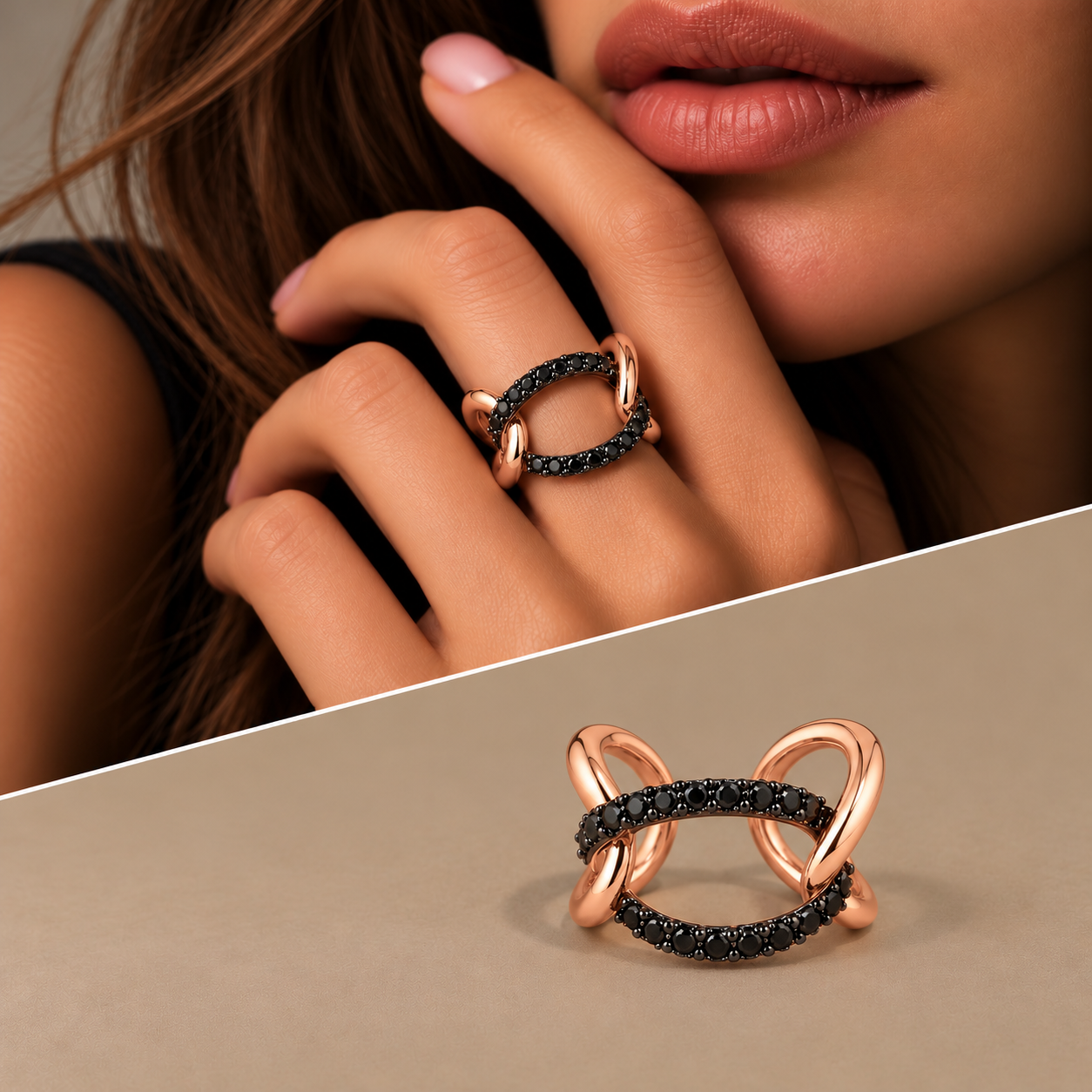 Anello con maglia diamanti neri